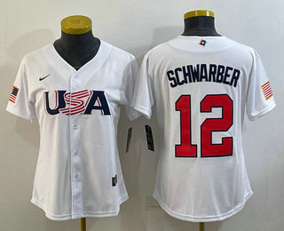 Womens USA Baseball #12 Kyle Schwarber 2023 White World Classic Stitched Jersey